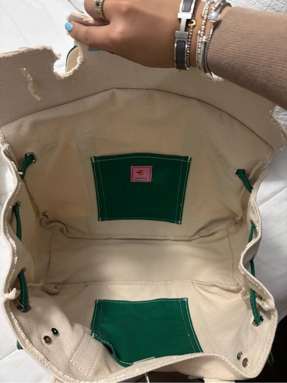 Boatkin Large Canvas Tote Bag with Green Trim- Sunwin